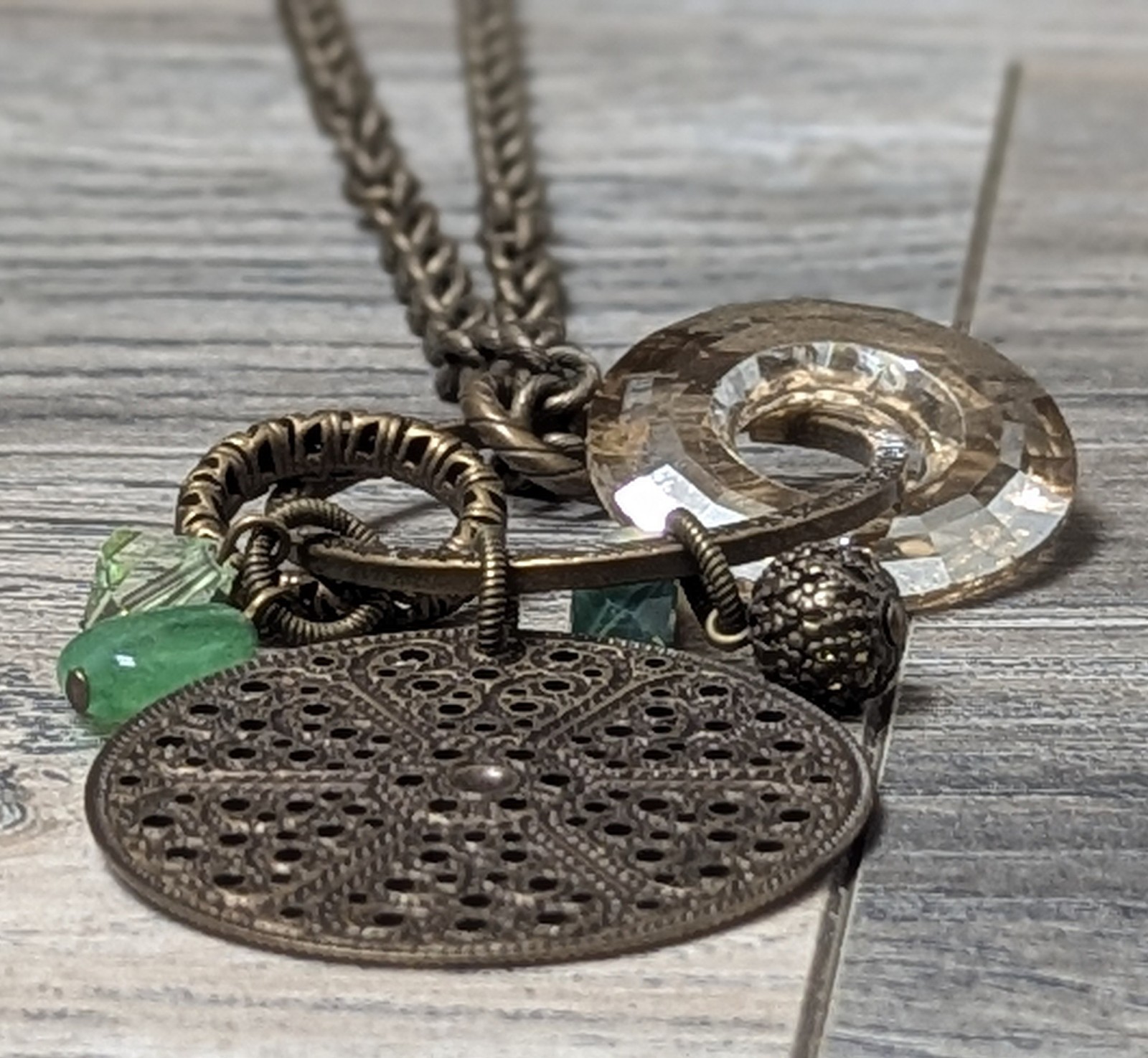 Liz Palacios S.F. Brass Crystal Charm Pendant Chain Necklace LizPalacios