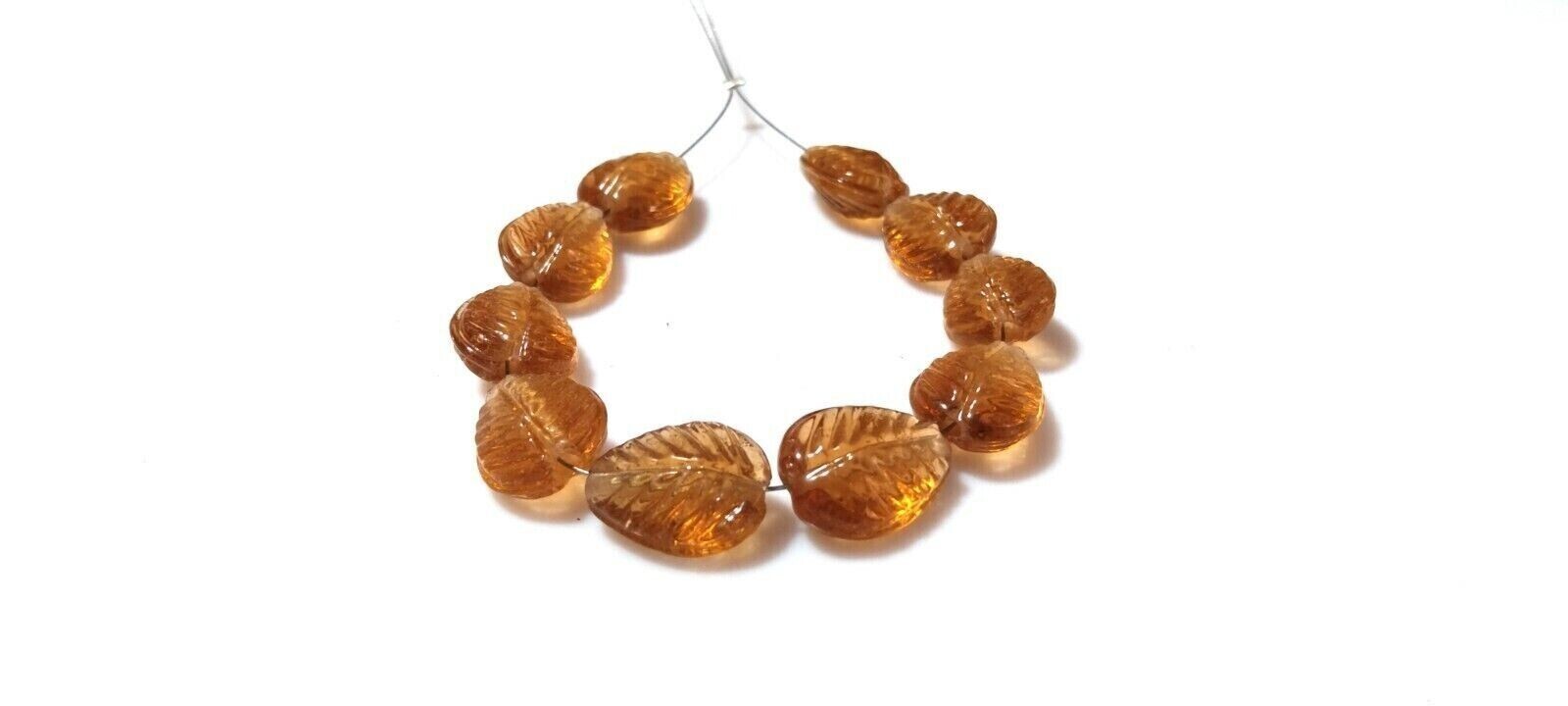 Spessartite Quartz Hydro Pear Leaf Carved 11x14mm Beads, Carved 7 Inch Bracelet