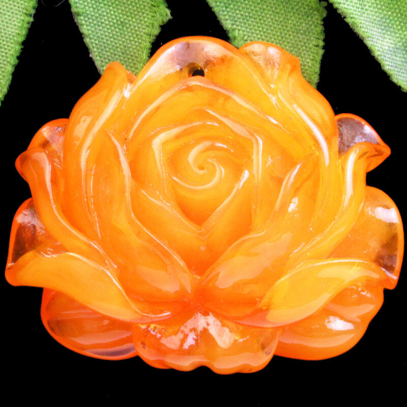50x42x16mm Carved Manmade Orange Amber Flower Pendant Bead Q13405
