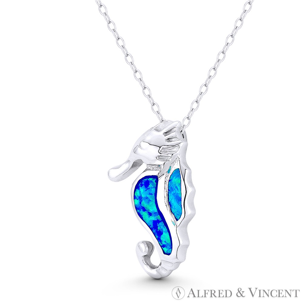 Seahorse Opal Boho Beachbum Sealife Charm 30x13mm Pendant in 925 Sterling Silver