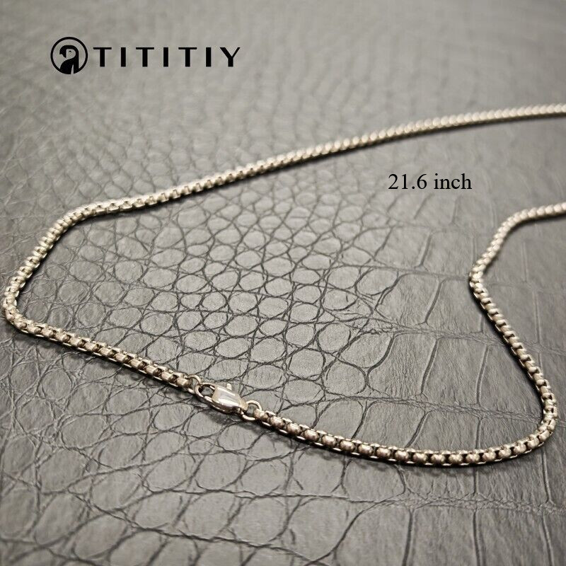 Pure Titanium Necklace wide 3mm Square Box Chain Anti Allergic Classics 21.6inch
