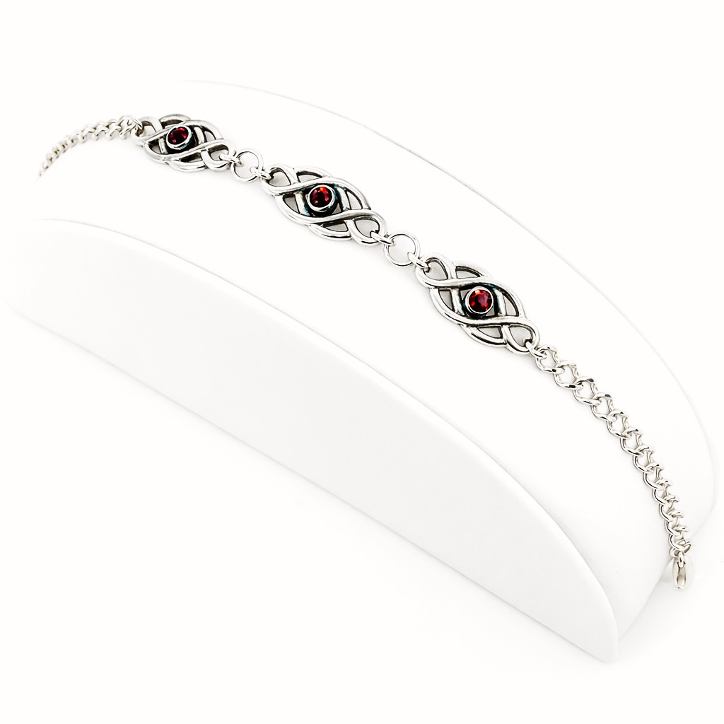 Vintage 925 Sterling Silver Celtic Infinity Knot Faceted Garnet Bracelet