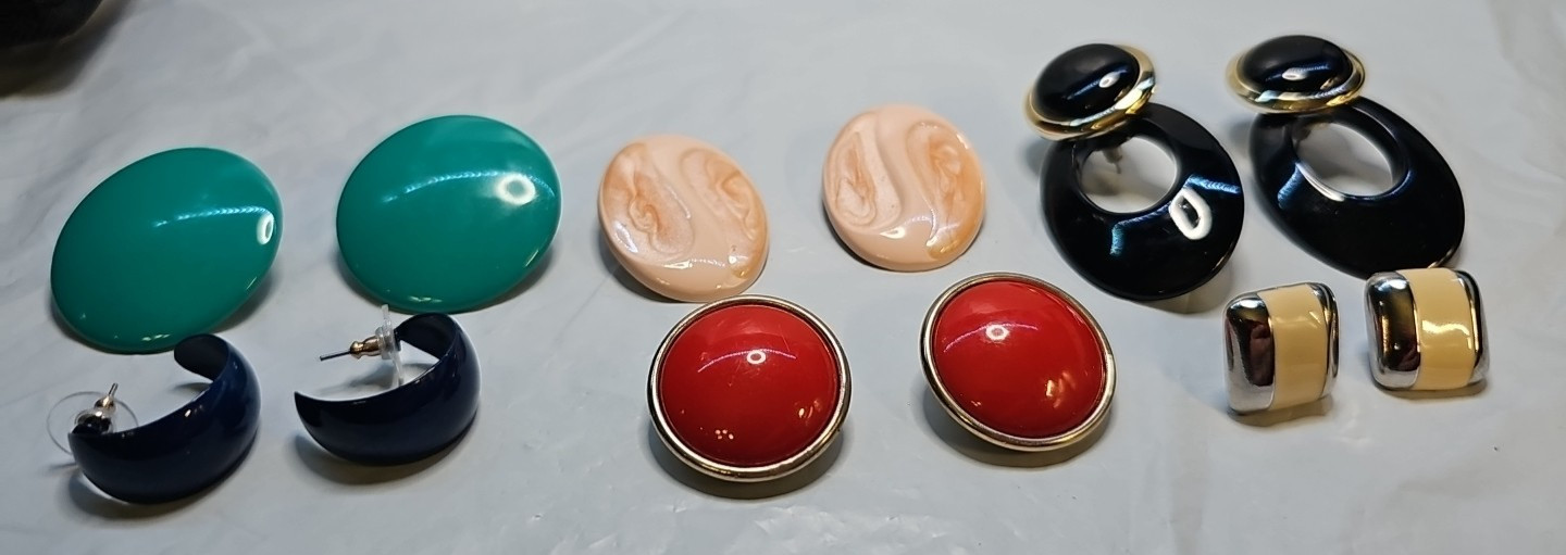 Mixed Lot Of 6 Pairs Vintage To Modern Earrings Various Styles & Materials Lot1