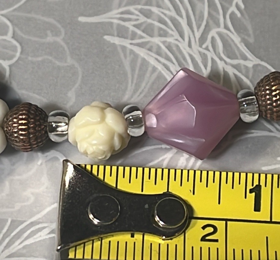 Vintage Lavender, White & Cream “carved” Flower Beaded Necklace & Earrings Set