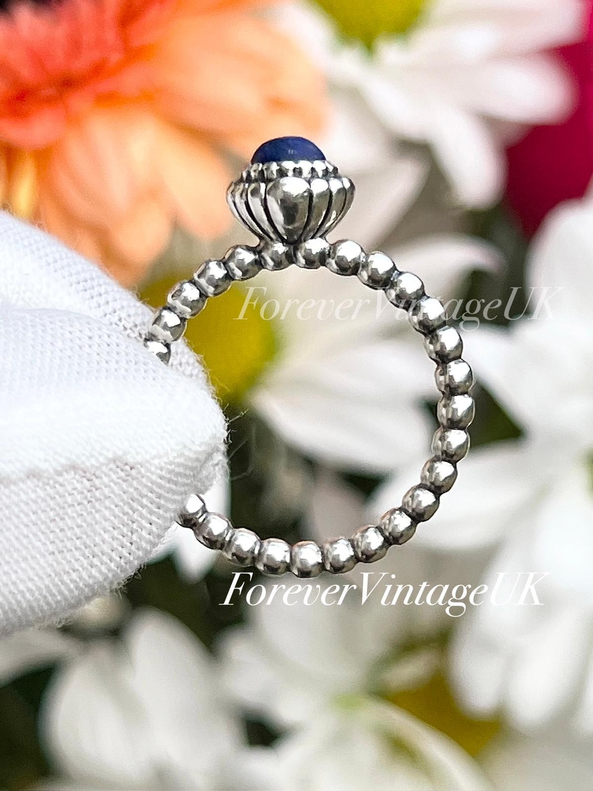Pandora 🩷 Silver “September Birthstone” Ring – Blue Lapis – EU 56 – 3.54g