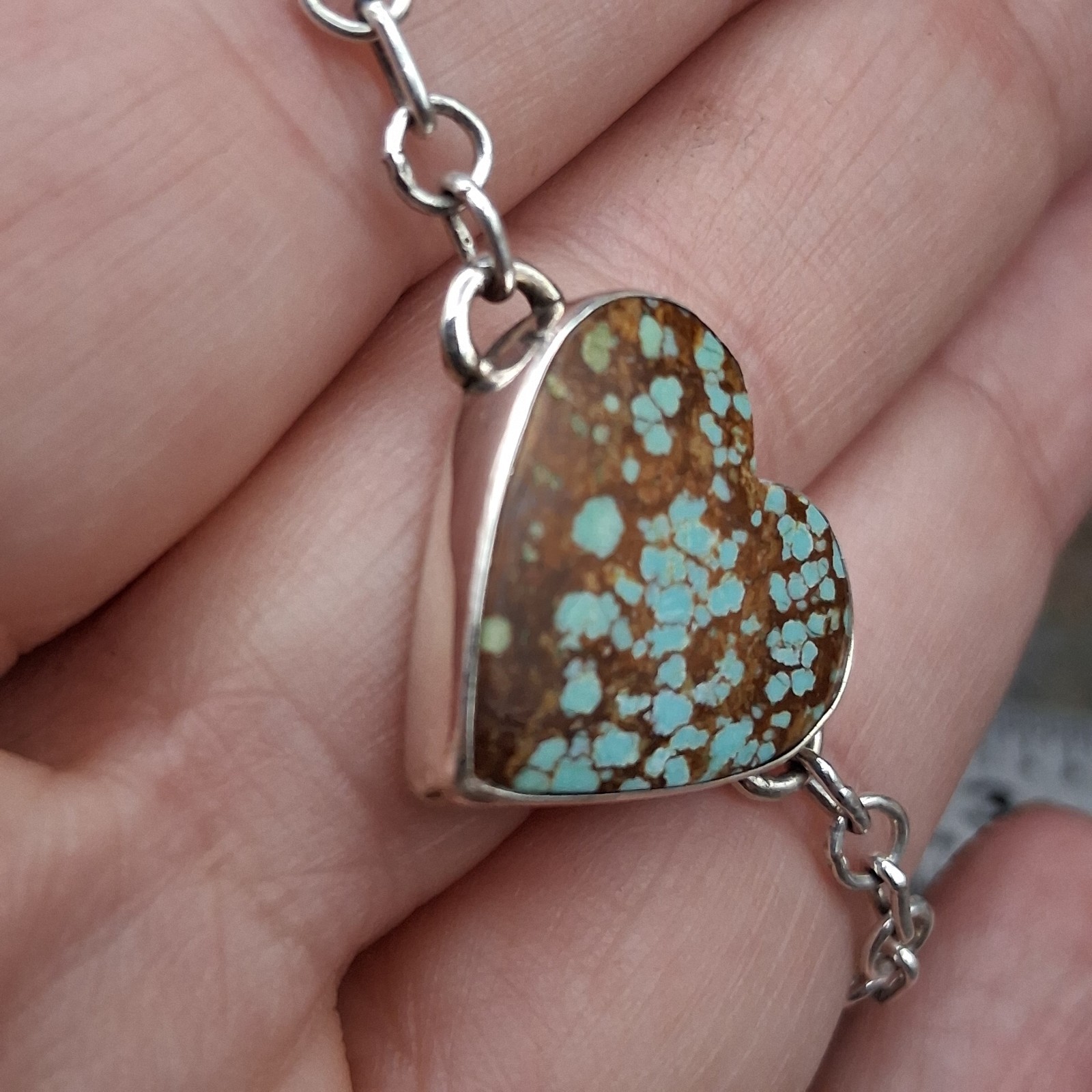 Number 8 Turquoise Bracelet Sterling Silver 925 Heart Adj 5-7 Southwestern