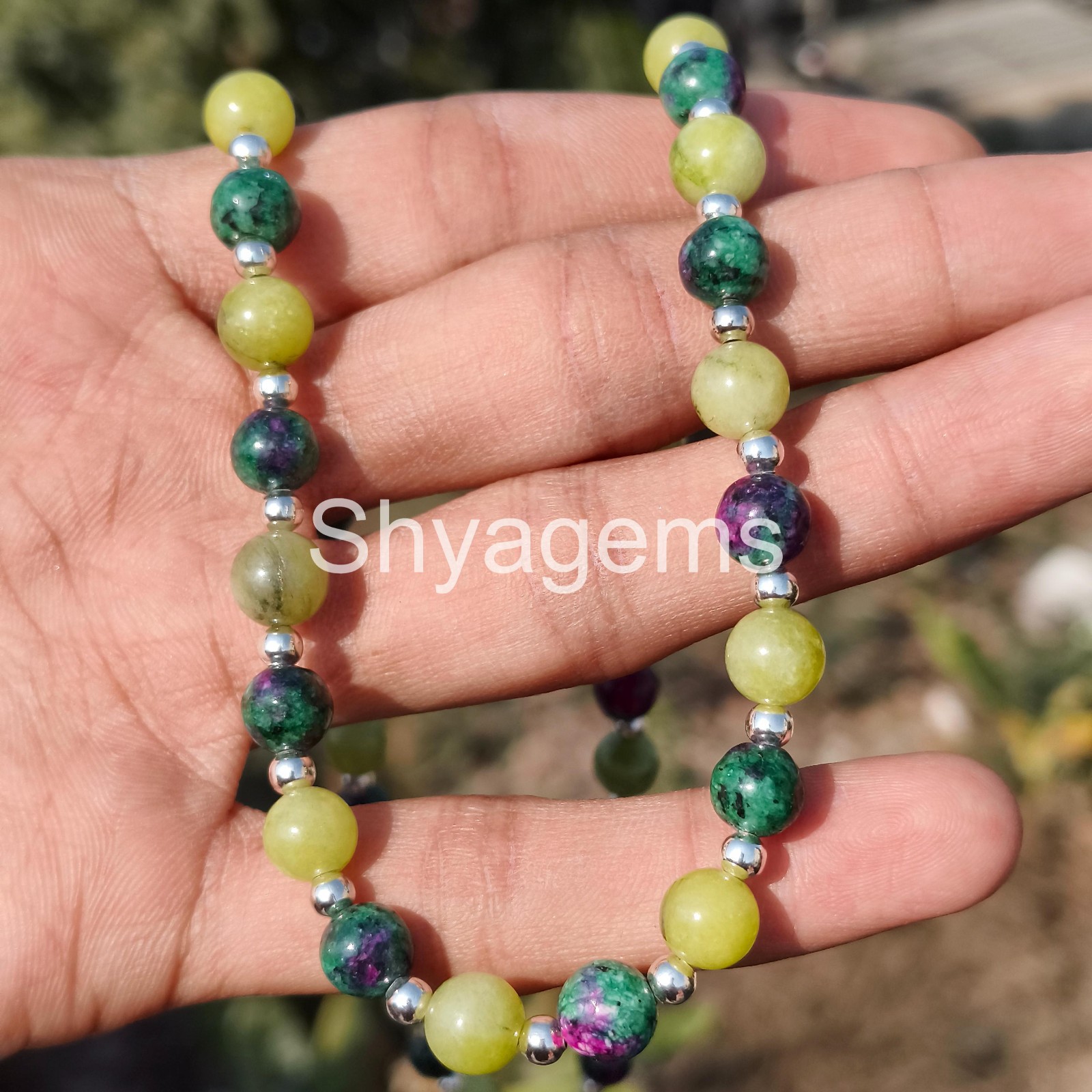 Ruby Zoisite Green Jade Necklace, 8mm Beaded Gemstone Necklace, Healing Crystal