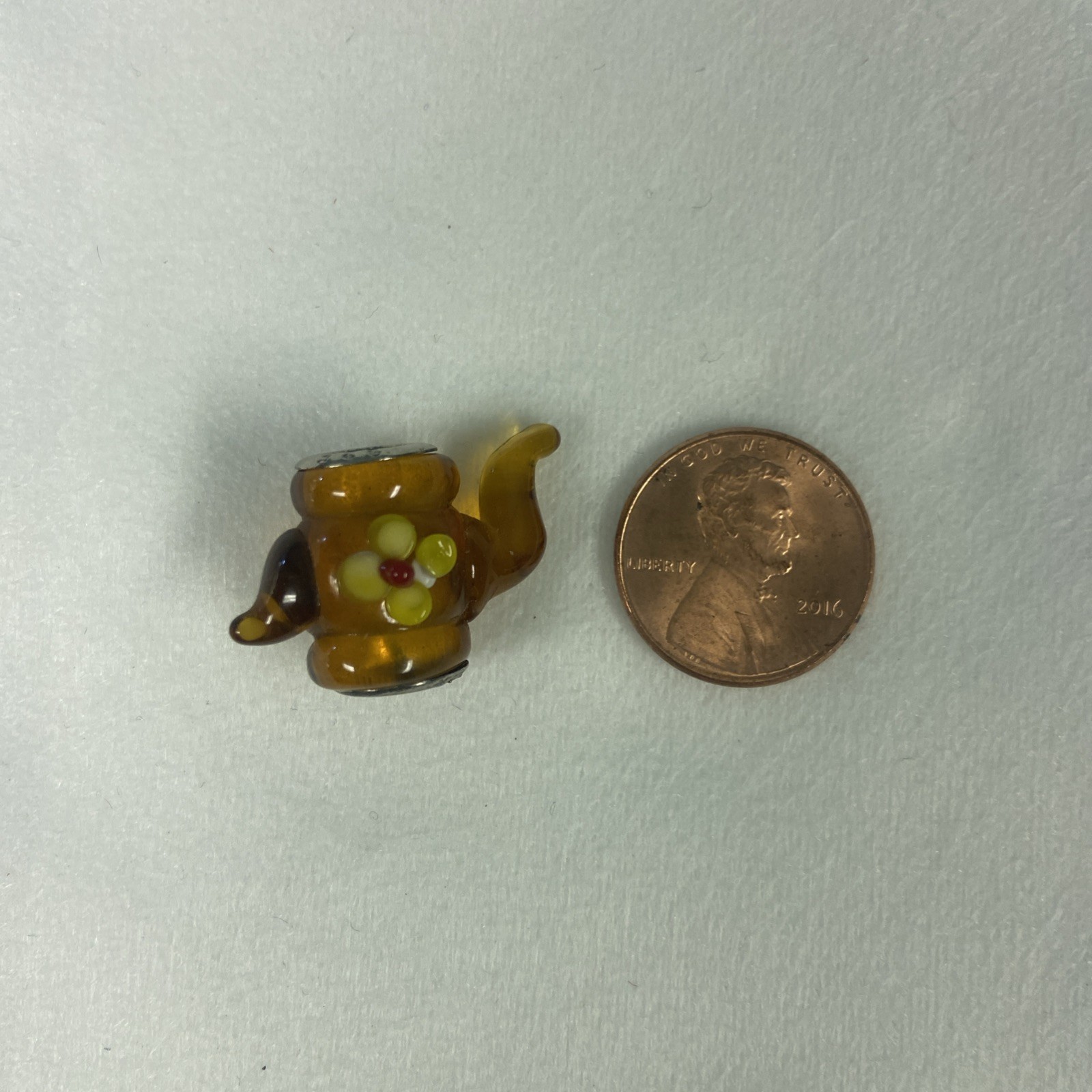 Sterling Silver Coffee Teapot .925 Brown glass Bead Charm fits store bracelets