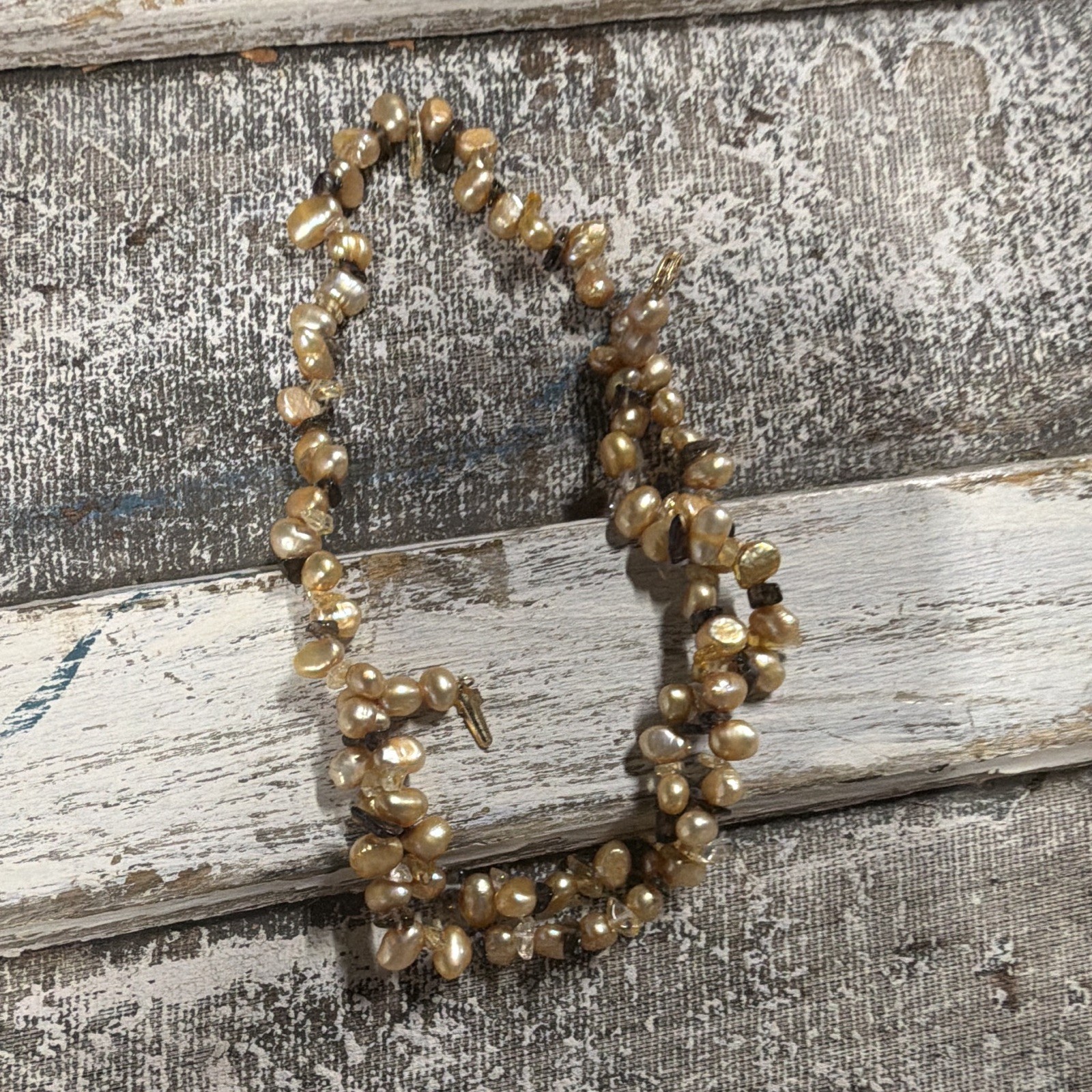 Artisan Champagne FW Pearl & Smokey Quartz Bracelet and Necklace 14K Yellow Gold