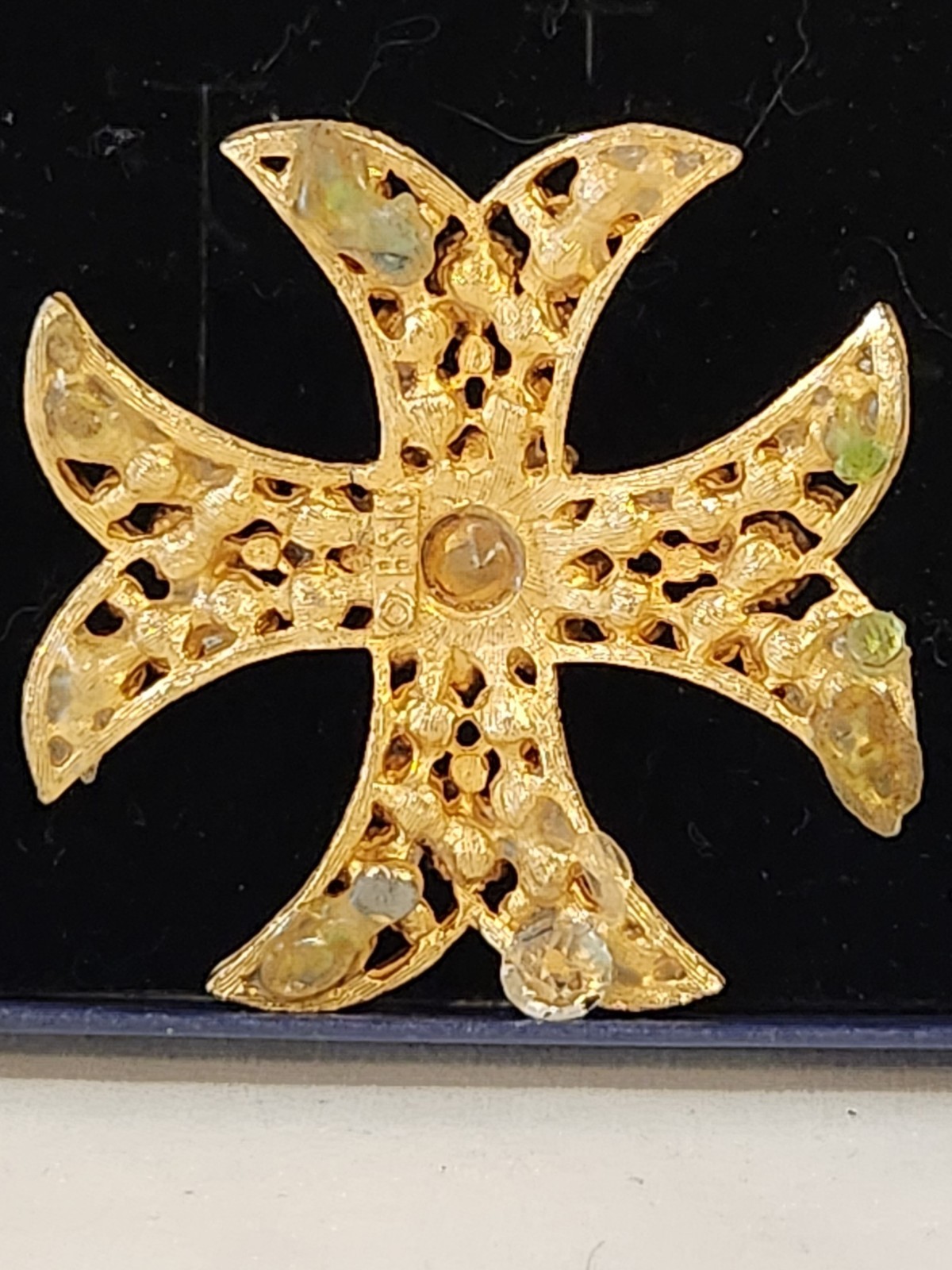 Vintage Signed BSK Maltese Cross Pendant Slide Purple Rhinestone As Is 2 inch