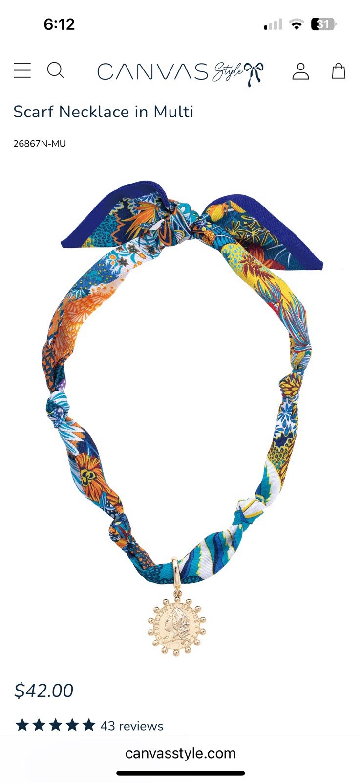 Luciana Studded Coin Scarf Necklace by Canvas Style in Multicolor Blues NWT! $42