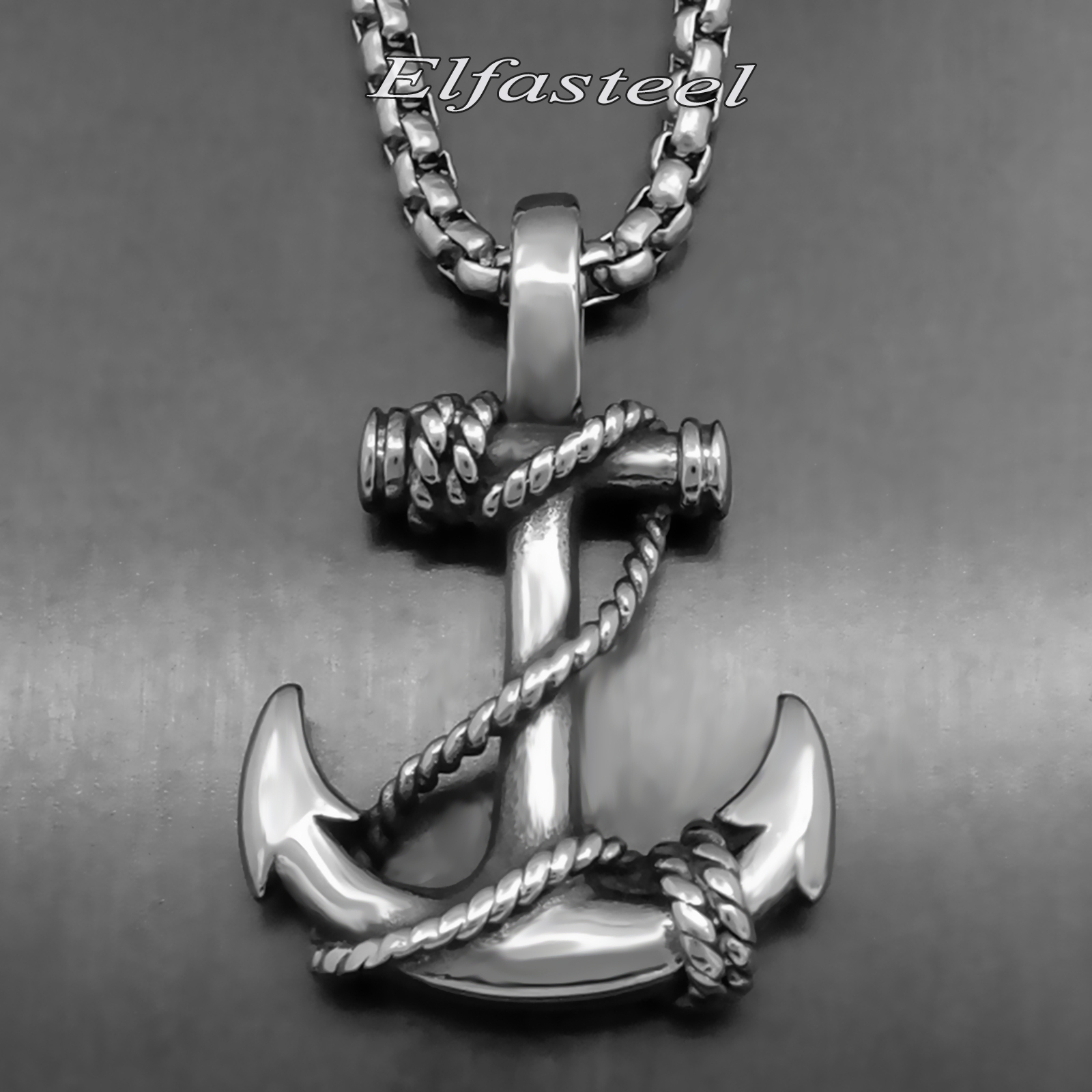 Men’s Boy’s Silver Tone ANCHOR 316L Stainless Steel Charm Pendant Necklace