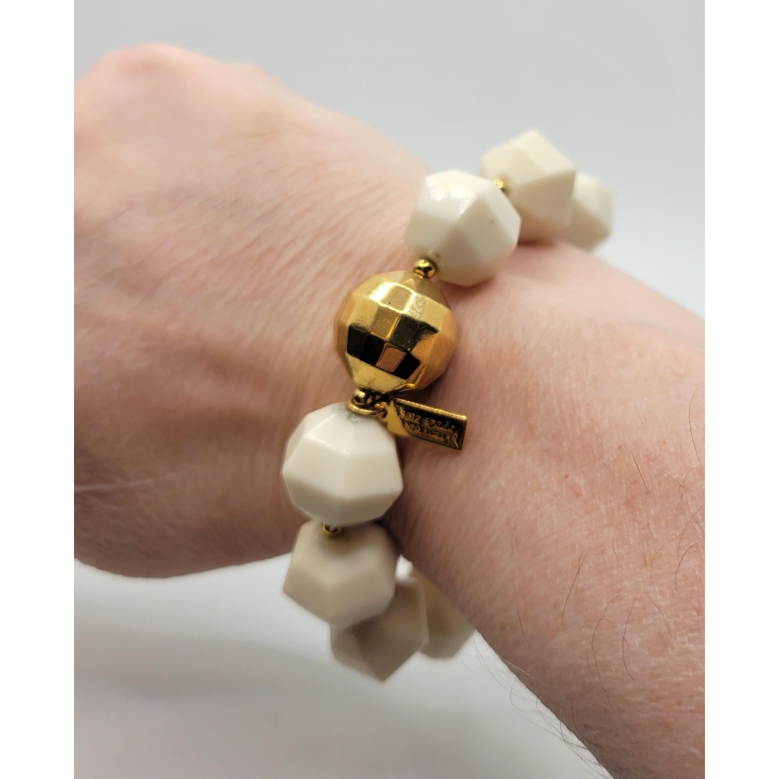 Kate Spade Chunky Stretch Bracelet Creamy White Faceted Acrylic Beads Signed