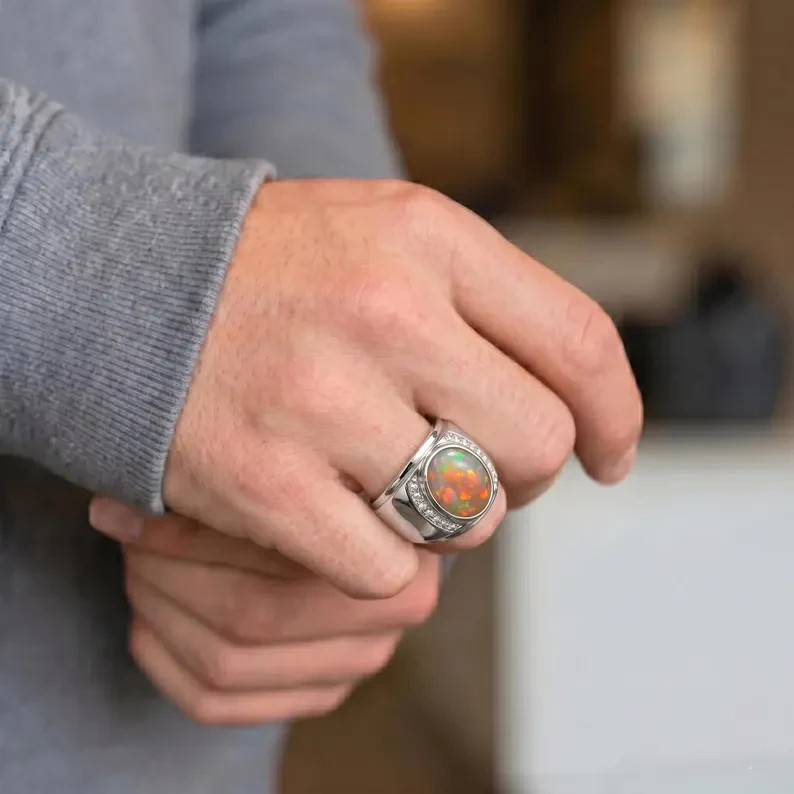 Solid 925 Sterling Silver Men’s Opal Pietersite Ring Wedding Anniversary Gift