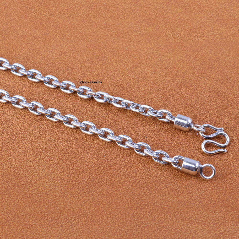 Solid 925 Sterling Silver Women Men 4mm Square O Link Chain 26-27g 27.5inch