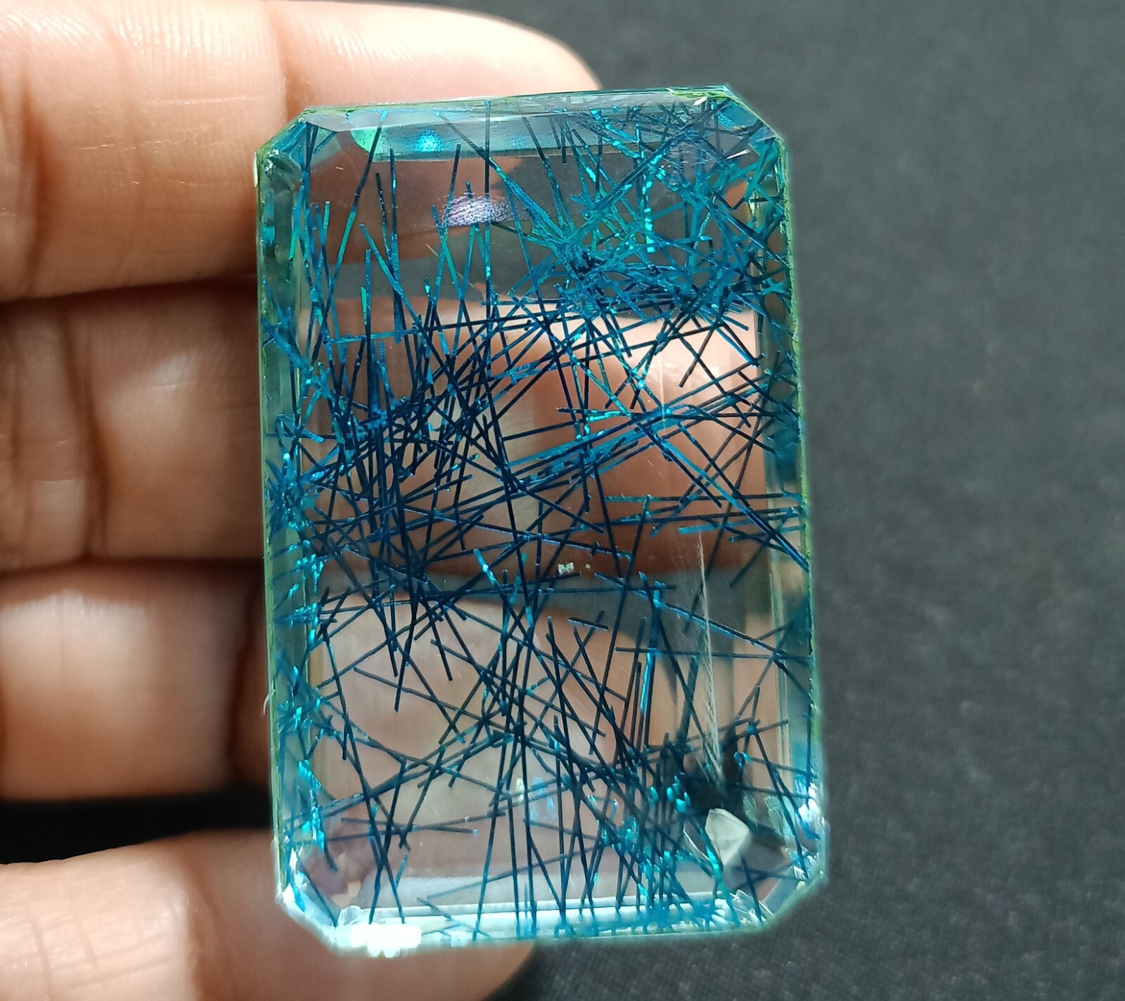 EGL Certified 165.35 Ct EMERALD Cut Natural Blue Rutilated Quartz Loose Gemstone
