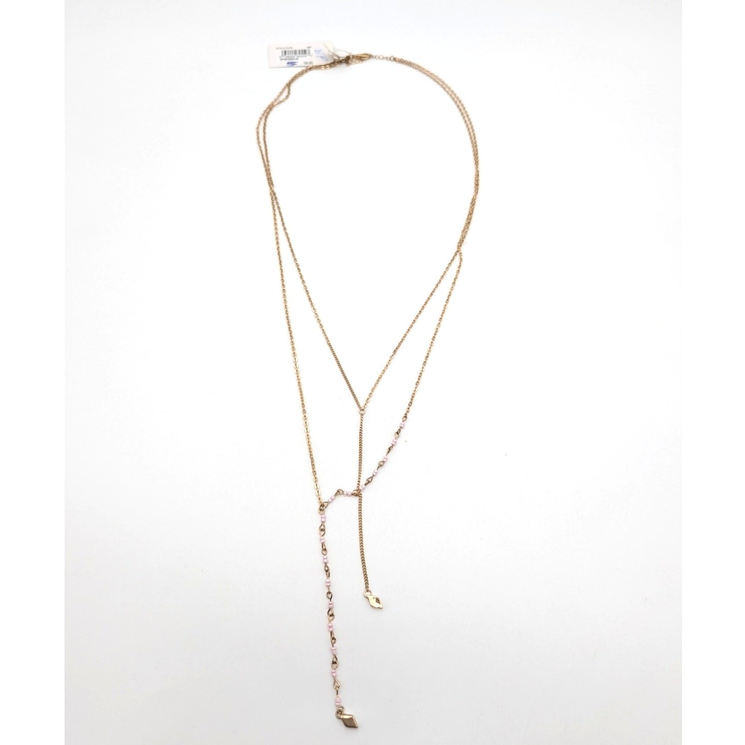Nordstrom Gold Layered Y Necklace with Pink Bead Accents Fashion Jewelry