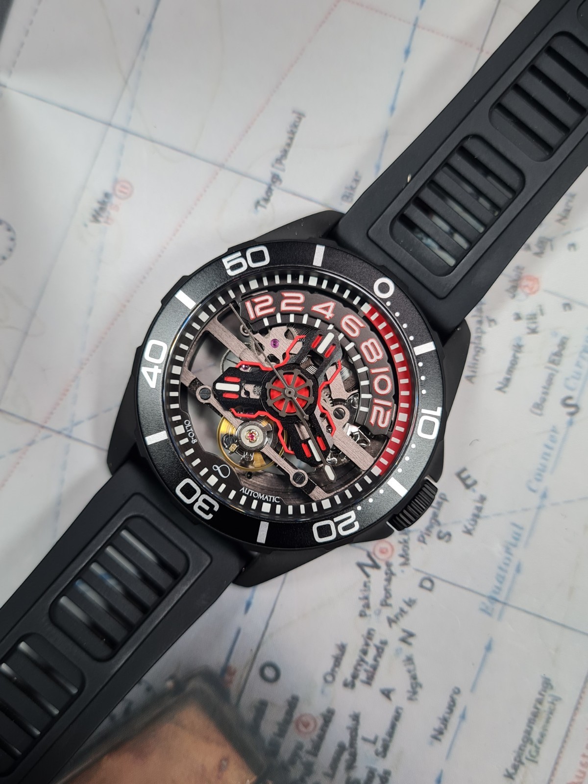 Olto 8 Tide X Skeleton Dive watch automatic mens sports diver watch -used