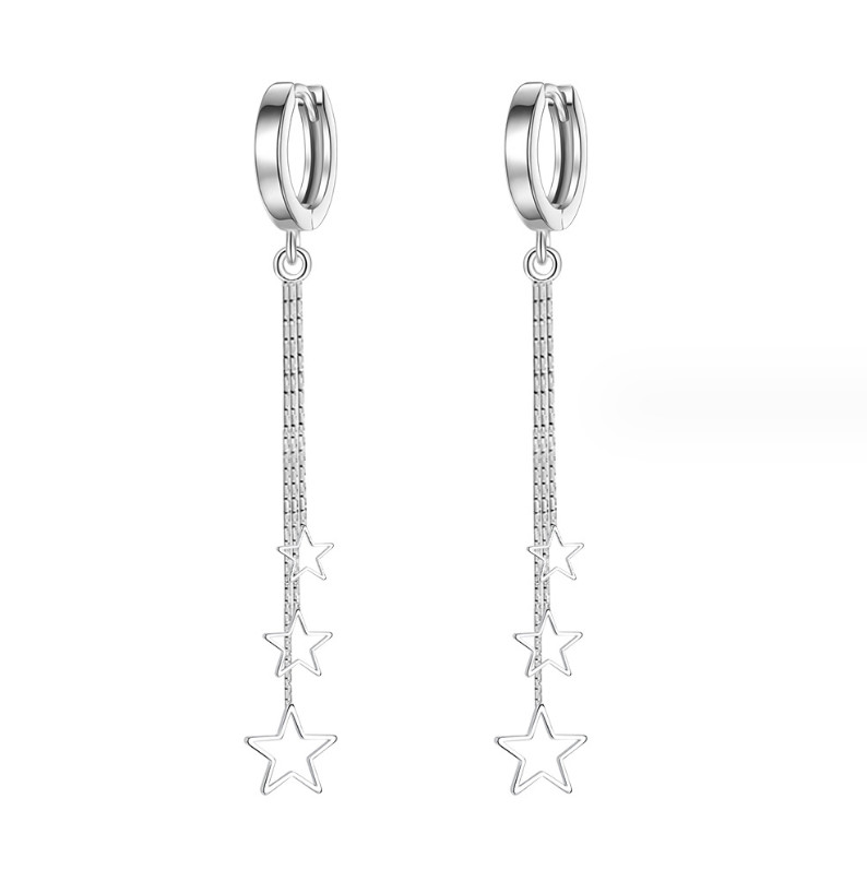 925 Sterling Silver Plated Dangle Tassel Star Huggie Hoop Earrings Women TH3