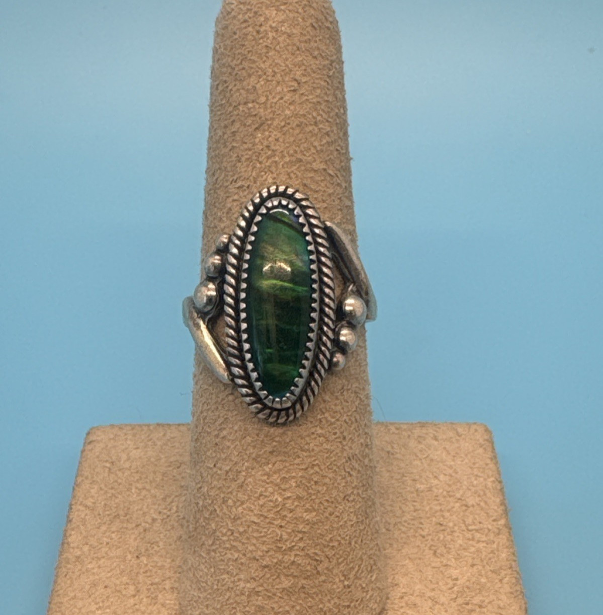 VTG Old Pawn Wheeler MFG Green Abalone Shell Sterling Silver Ring 4.8g, Sz 5 S5