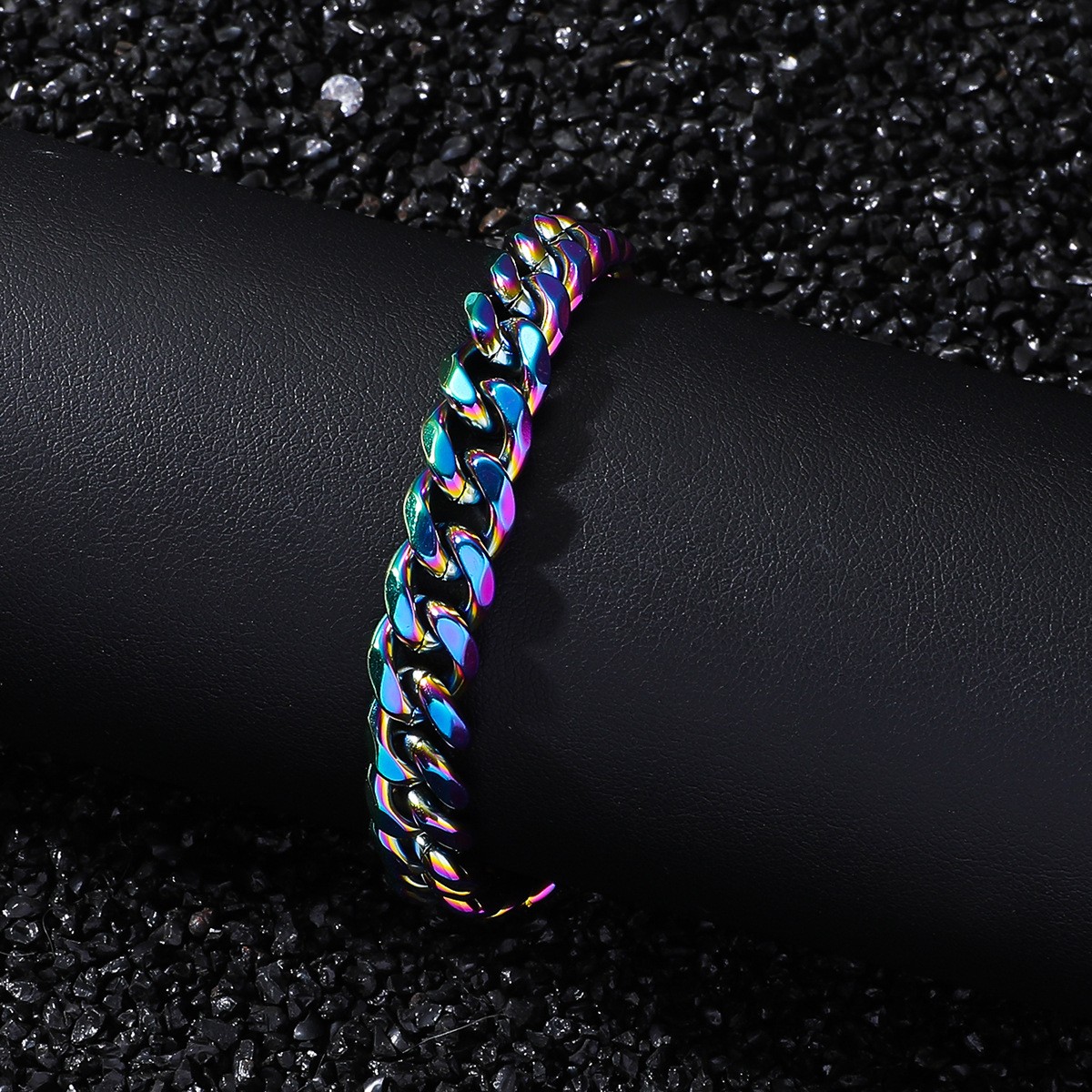 9mm Rainbow AB Cuban Bracelet 20cm Alloy Colorful Hip Hop Unisex Wrist Chain