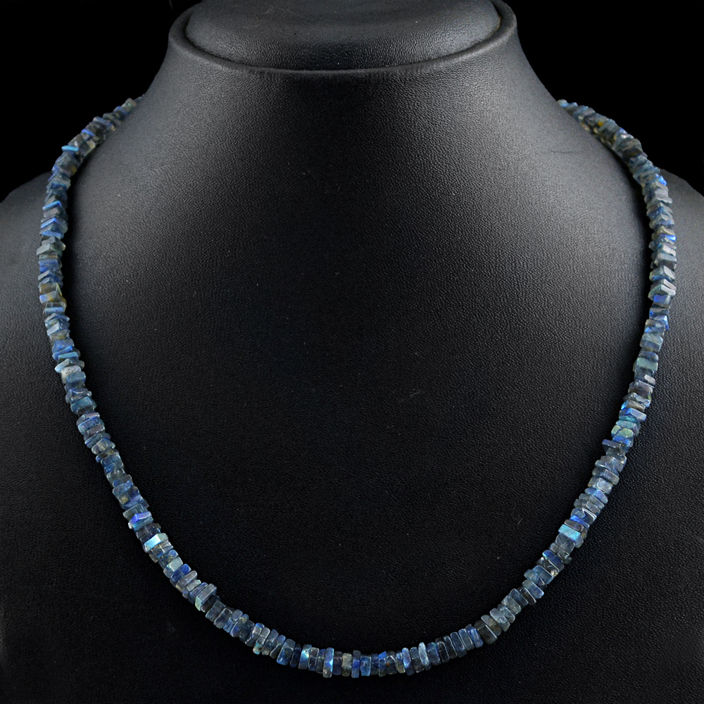 123.50 CTS NATURAL 20 INCHES LONG BLUE FLASH LABRADORITE BEADS NECKLACE (DG)