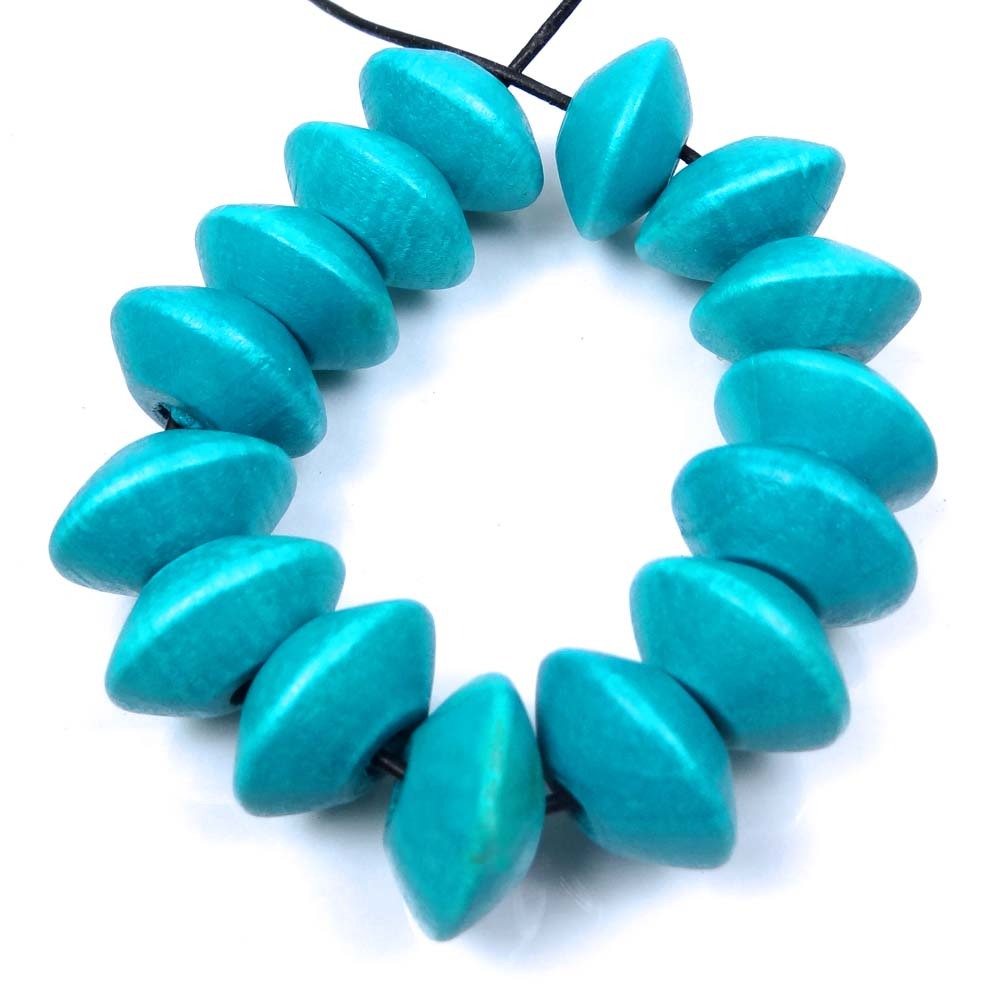 22x12mm Turquoise Blue Wood Abacus Rondelle Wheel Beads (15pc)