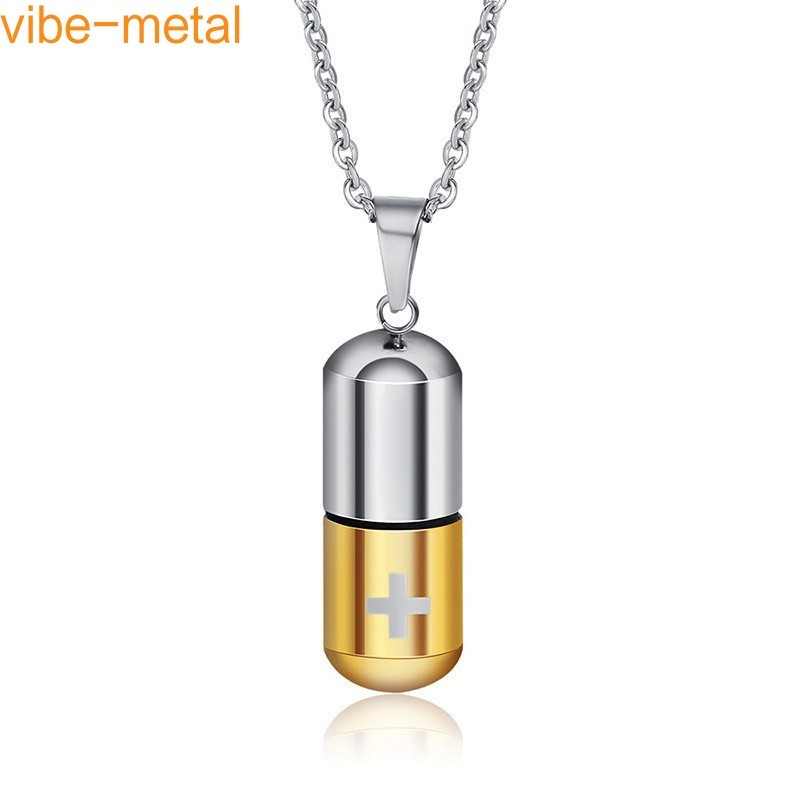 Medical Cross Pill Container Holder Stainless Steel Pendant Necklace Choker Gift
