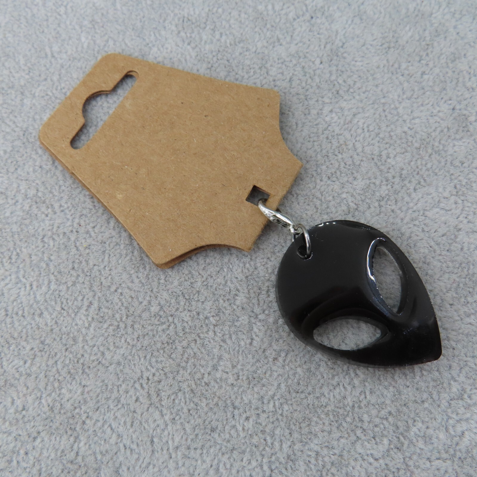 BLACK ALIEN FACE Head Charm Zipper Pull Keychain Add On Clip Planner Journal