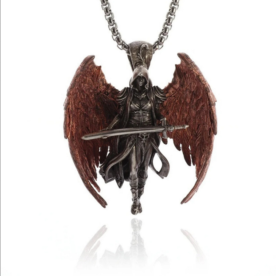 Winged Archangel Jewelry Multi-color Sexy Goddess Standing Pendant Necklace