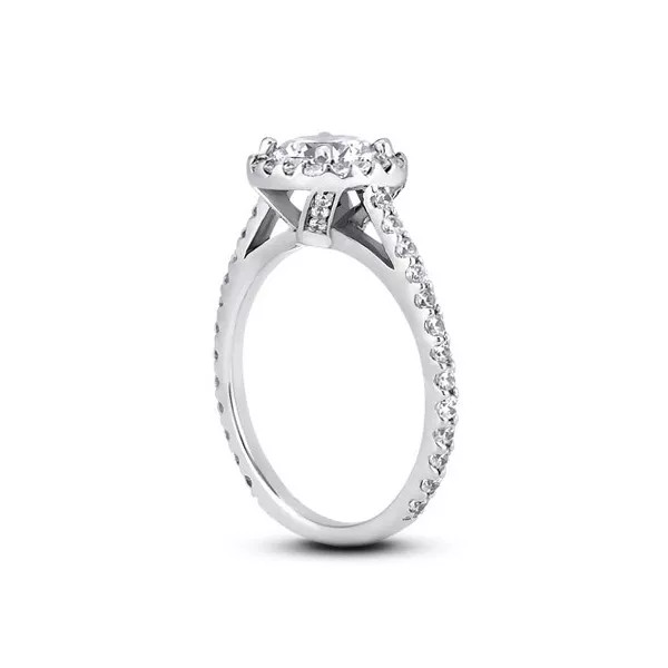 Side Stone Engagement Ring Halo 18K Gold 2 Carat Round Lab-Grown Diamond D SI1