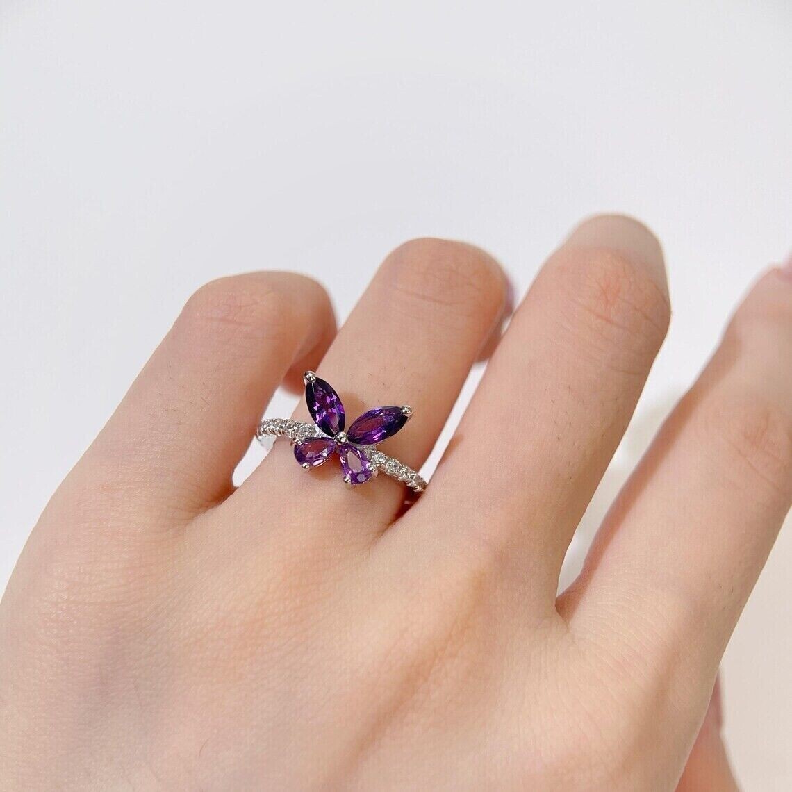 3Ct Marquise Cut Simulated Purple Amethyst Wedding Ring In 14k White Gold Plated