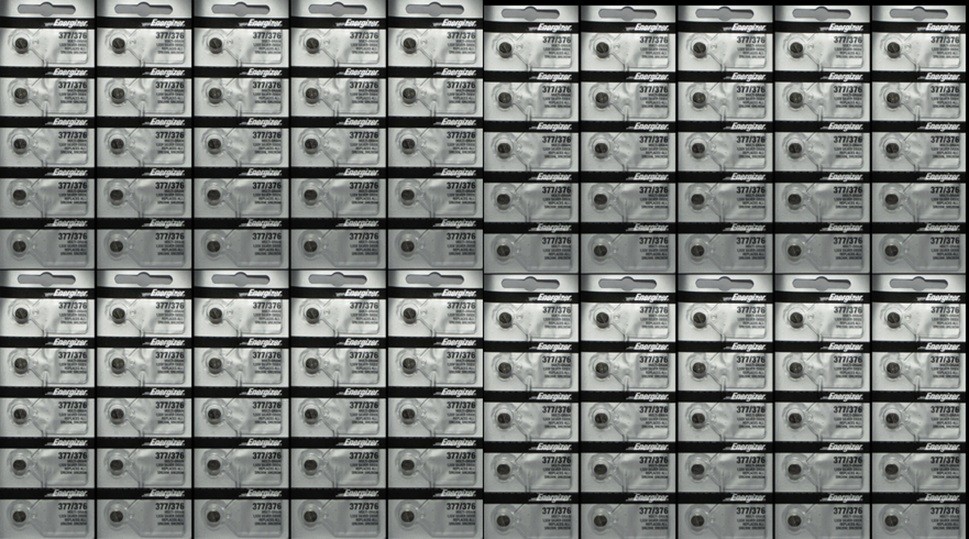 Lot of 100 Energizer 377/376 Silver Oxide Coin Cell/Button Watch Battery