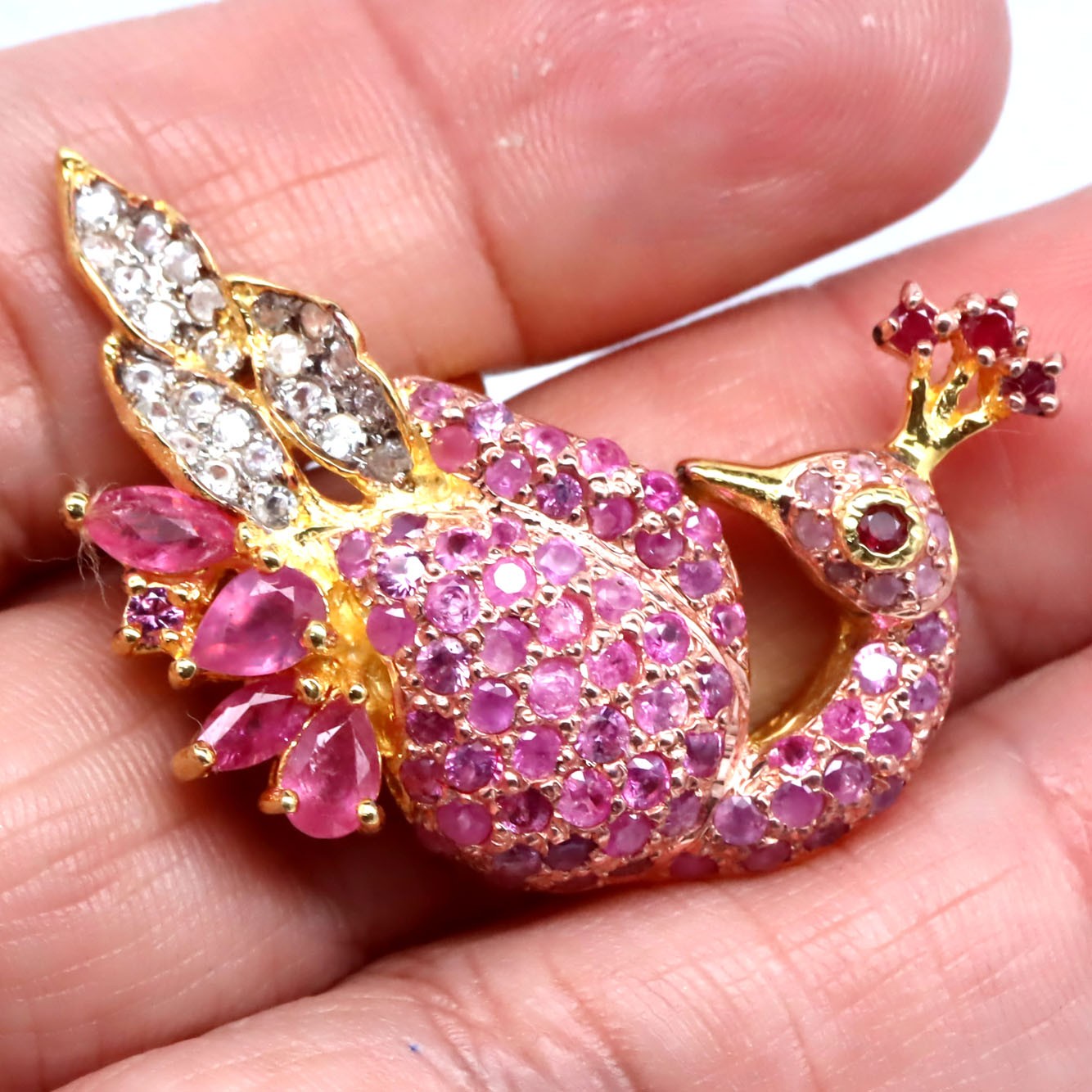 925 Silver Red Ruby, Sapphire & Zircon Birthstone Peacock Ring Size 7.75