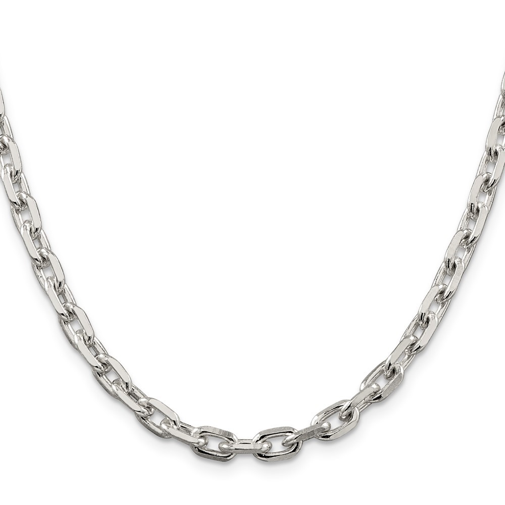 Sterling Silver 5.4mm Beveled Oval Cable Chain Necklace 26″
