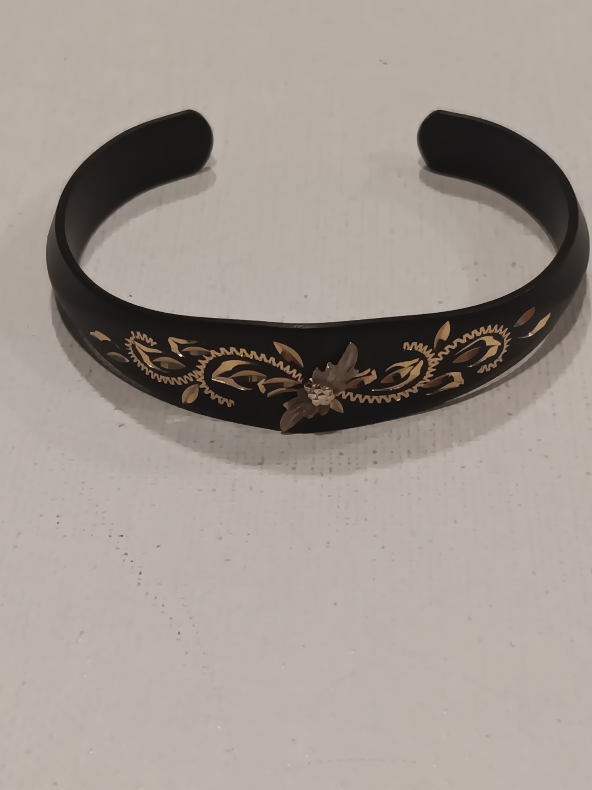 Landstrom’s Black Hills Gold Powder Coated Cuff Bracelet 10K Trim 12K Leaves.