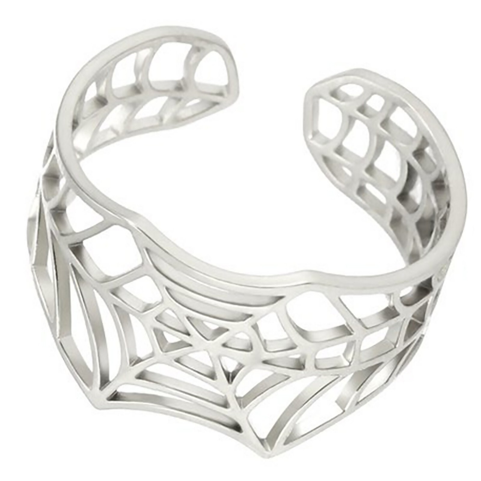 Gothic Art Deco Spider Web Ring Silver Stainless Steel Cybergoth Tarantula Band