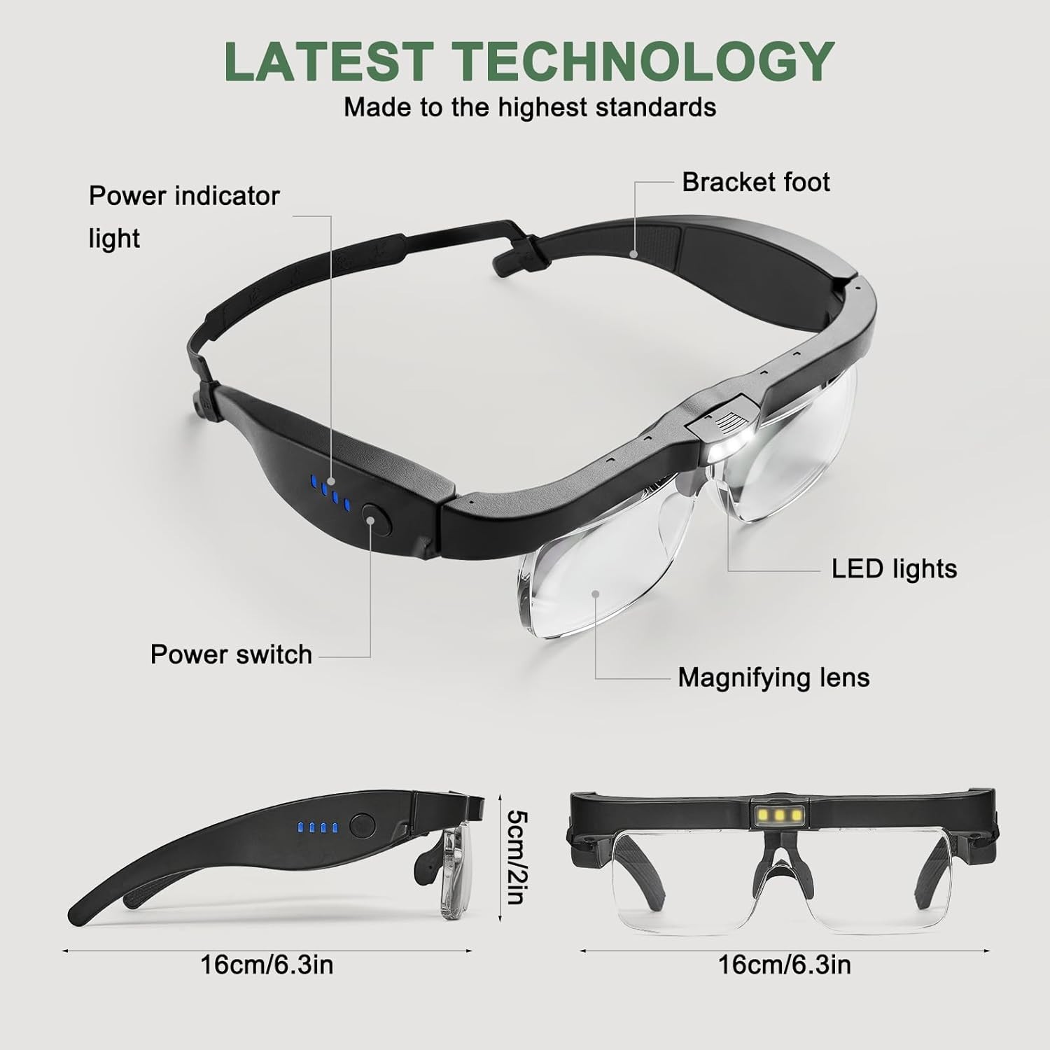 Lupa De Cabeza Con LED Luz Gafas Para Trabajo Cercano KIT De 5 Lentes De Aumento