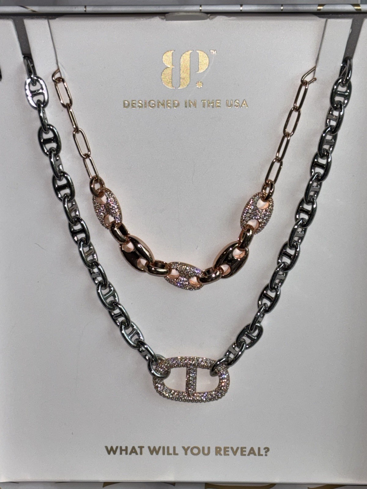 Bomb Party Luxe Layers “Chief Of Style” Rose Gold/Silver Plated CZ