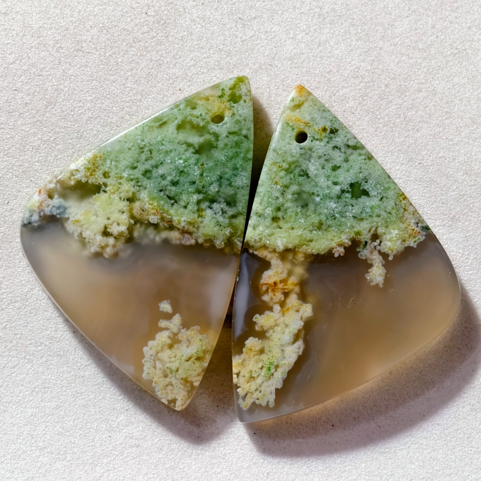 55 Cts Natural Moss Agate Drilled Match Pair Cabochon Gemstone 34.2 X 22.5 MM
