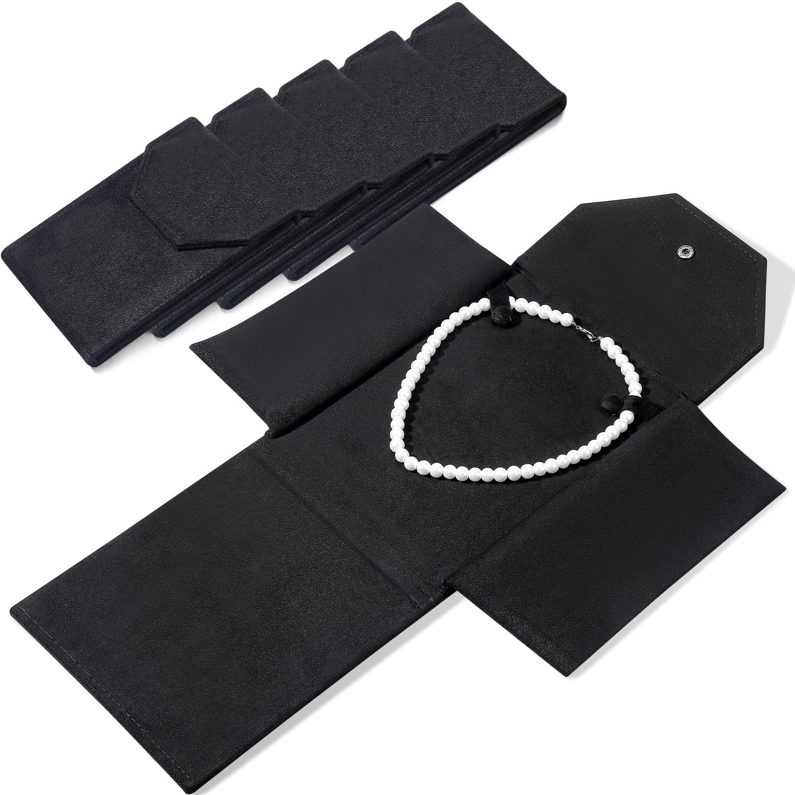 6 Pcs Velvet Necklace Organizer Travel Jewelry Display Pouch Gift Bag – Black