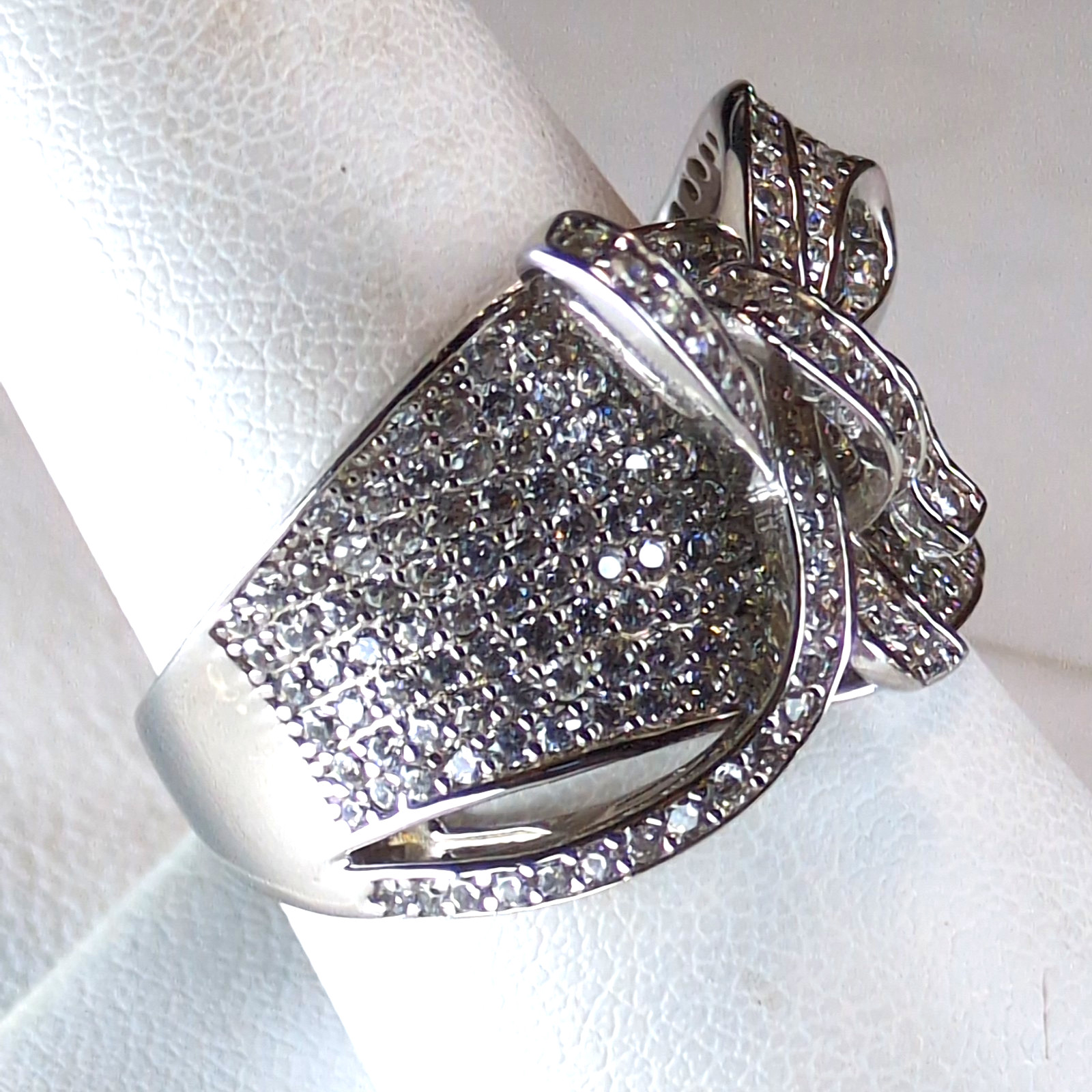 Victoria Wieck White Topaz Sterling Silver 925 Bow Ribbon Statement Wide Ring