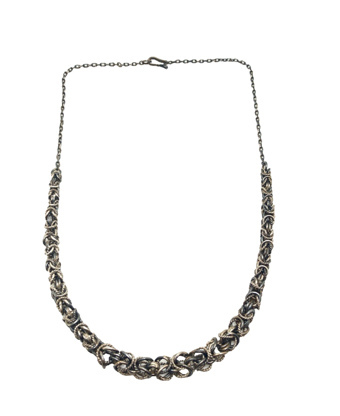 Sterling Silver Byzantine Chain Link Necklace 19.5″