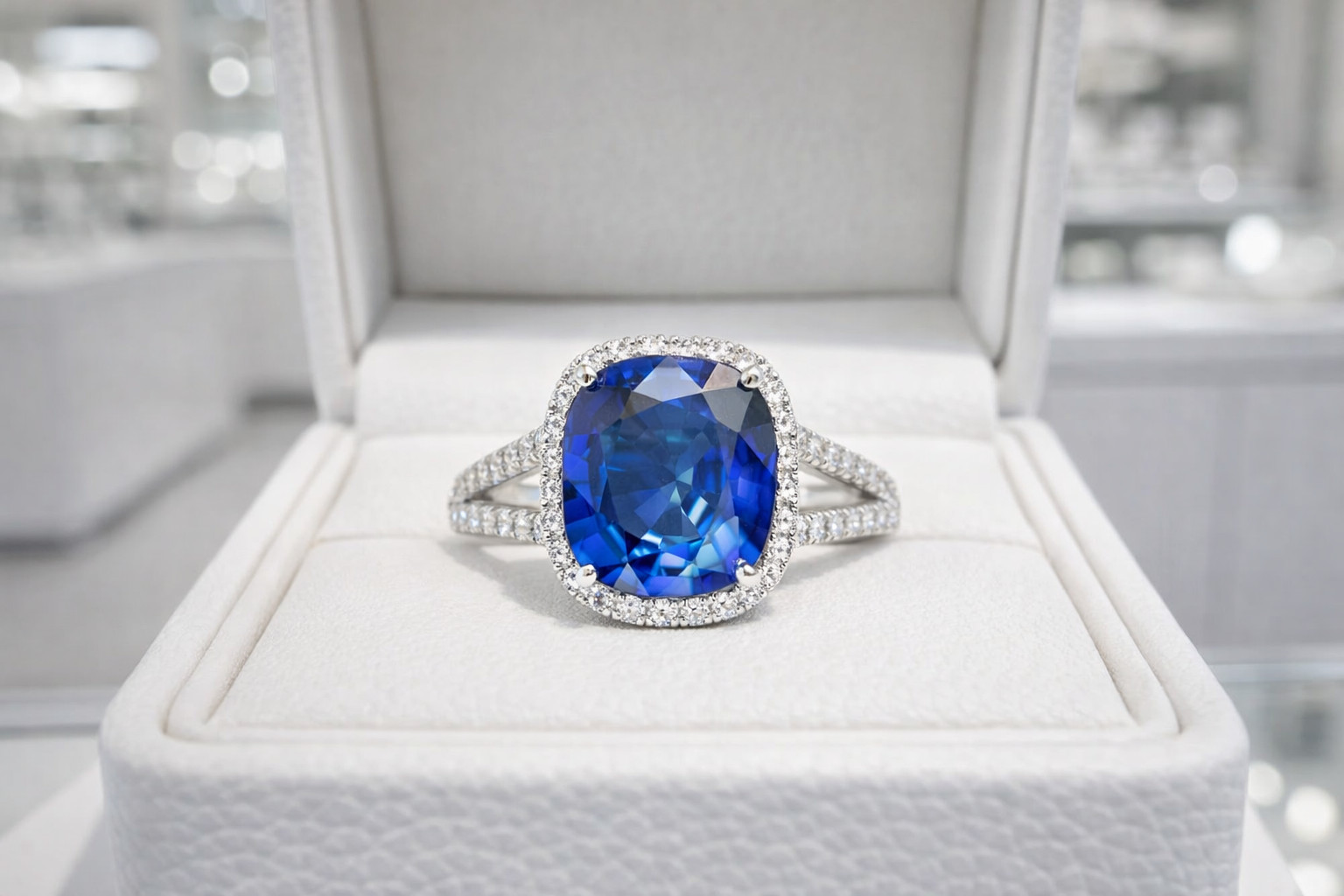 5.50 Ct Cushion Cut Natural Sapphire & Diamond Propose Ring 14k White Gold Sz 8