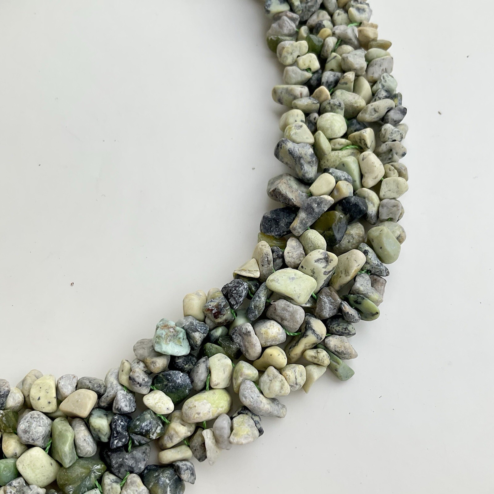 Handcrafted Green & Beige Chipped Gemstone Collar Statement Necklace, 17 Inches