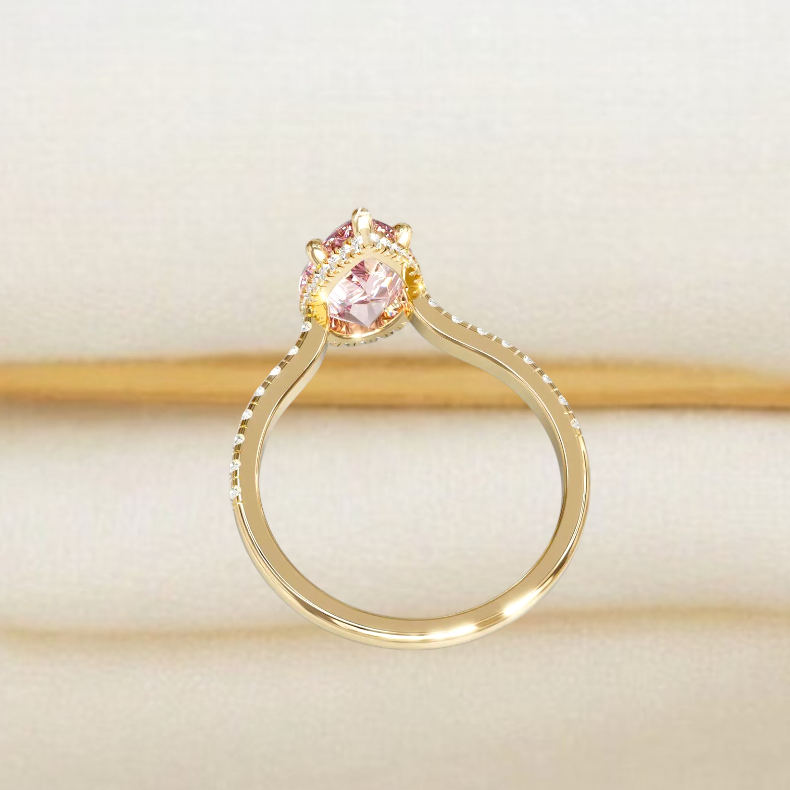 Fancy Vivid Pink Diamond Women Ring Lab Grown 4.70 Ct Pear Cut 18k Yellow Gold