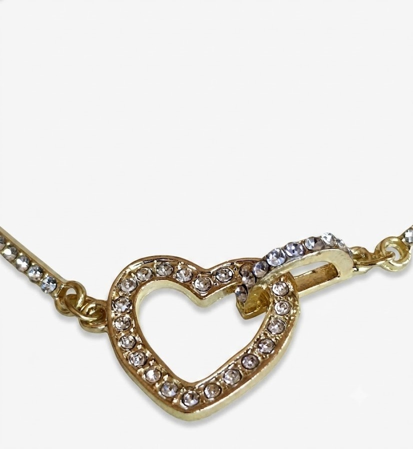 Gold and Silver Diamante Heart Toggle Bracelet Adjustable Womens Gift UK Seller