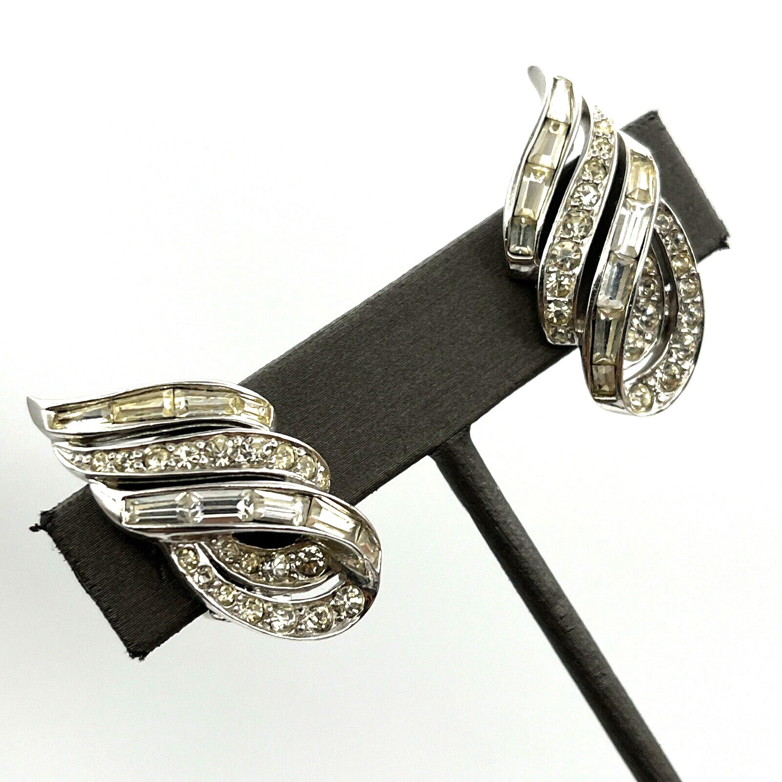 Vintage Marcel Boucher Art Deco Style Baguette Rhinestone Brooch & Clip Earrings