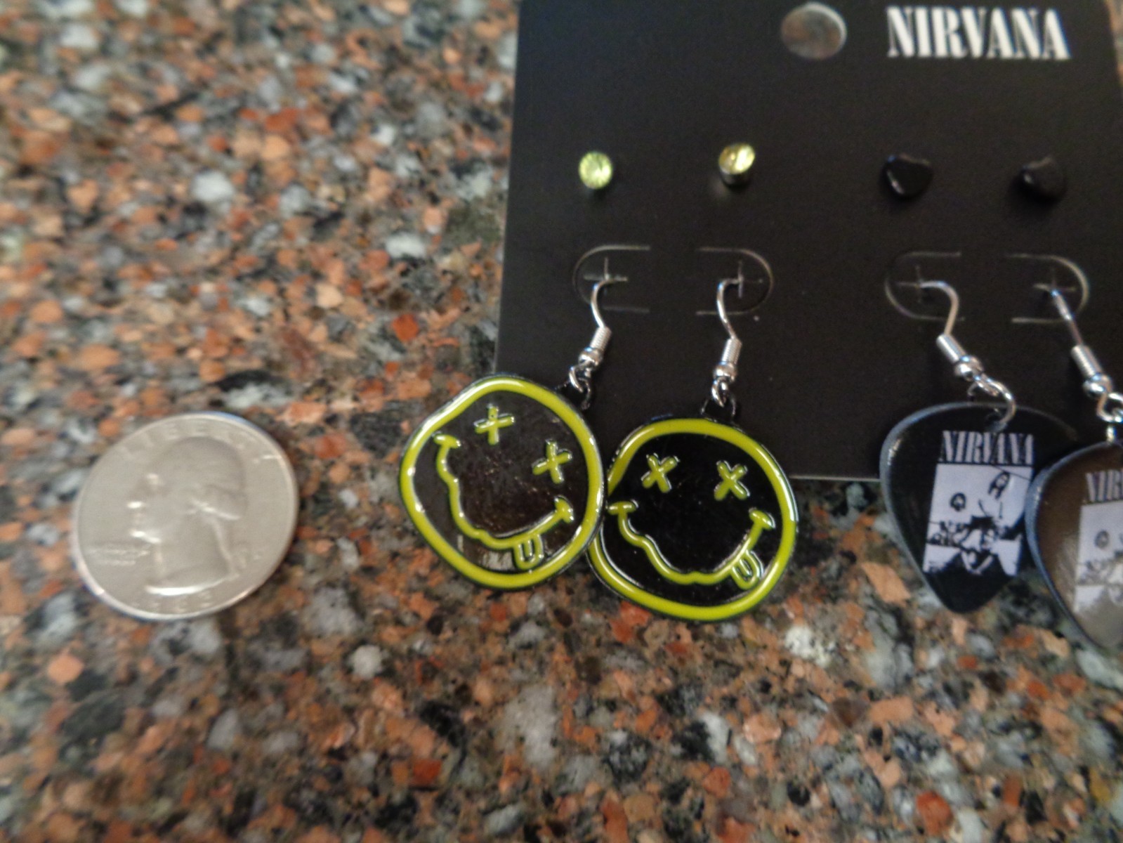 Nirvana Logo & Guitar Pick Earring Set of 4 Drop & Studs Cobain Brand New
