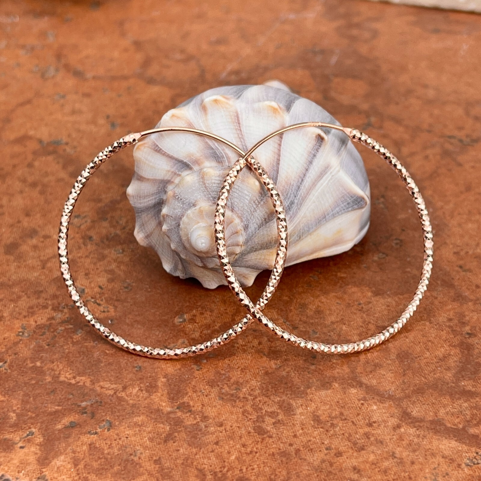 Pink Rose Sterling Silver Diamond Cut 1.8mm Medium Endless Hoop Earrings 40MM